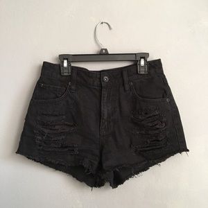Distressed black high waste shorts